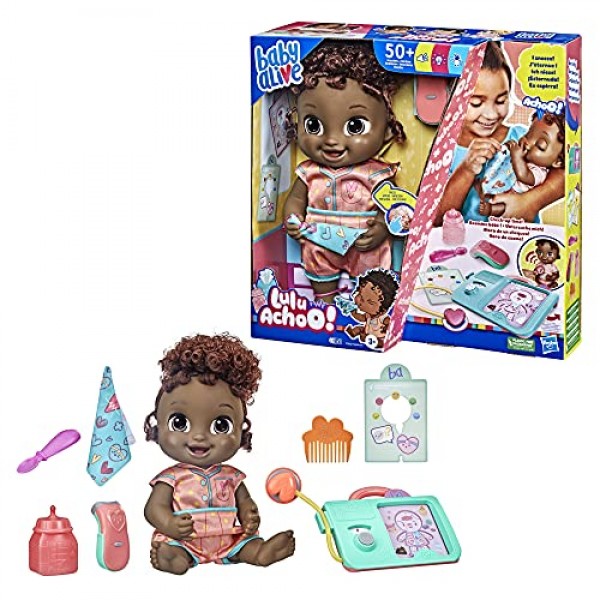 Baby Alive Lulu Achoo 인형, 조명, 소리, 움직임 및 도구가 포함된 12인치 대화형 의사 놀이 장난감, 3세 이상 어린이 표준 포장