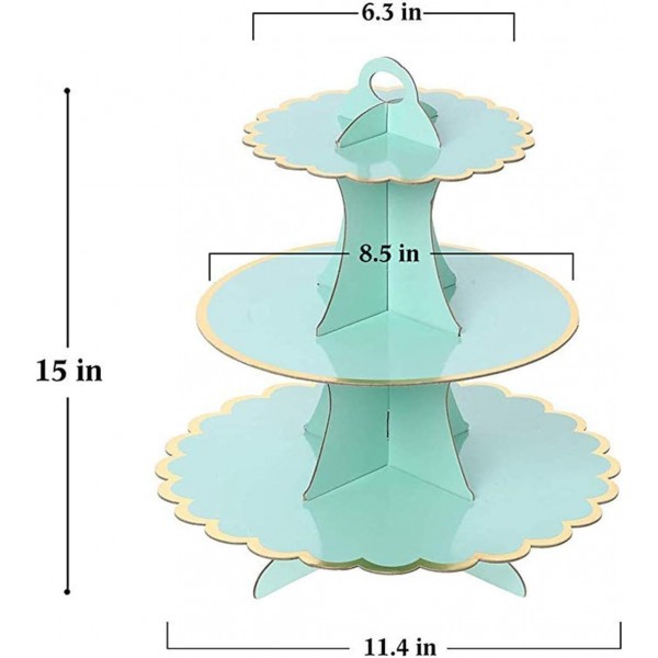 3-Tier Cupcake Stand MEETOZ 4 팩 라운드 판지 접이식 케이크 랙 홀더, 24개의 컵 케이크 보관 가능, 재사용 가능한 과자 서빙 플래터 식품 디스플레이, 생일 결혼식 특별 이벤