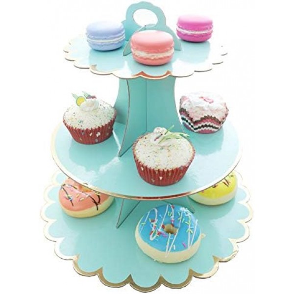 3-Tier Cupcake Stand MEETOZ 4 팩 라운드 판지 접이식 케이크 랙 홀더, 24개의 컵 케이크 보관 가능, 재사용 가능한 과자 서빙 플래터 식품 디스플레이, 생일 결혼식 특별 이벤