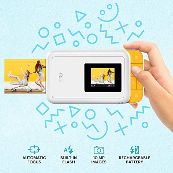 2 x 3 cm 아연 프린터, HD 품질, 10 MP, LCD 디스플레이, 자동 플래시, 통합 편집 기능, 마이크로 SD 카드 리더기 및 자동 초점을 갖춘 KODAK Smile 디지털 즉석 카메라