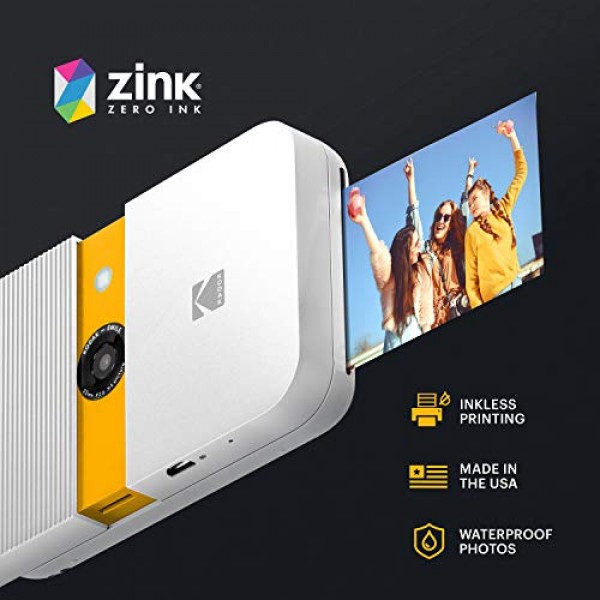 2 x 3 cm 아연 프린터, HD 품질, 10 MP, LCD 디스플레이, 자동 플래시, 통합 편집 기능, 마이크로 SD 카드 리더기 및 자동 초점을 갖춘 KODAK Smile 디지털 즉석 카메라