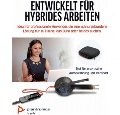 소음 제거 마이크가 장착된 Poly Blackwire 5220 스테레오 유선 USB-A 헤드셋(Plantronics) - 하루 종일 편안함 - USB-A: 3.5mm 잭을 통한 PC/Mac 또는 모바일 - Teams, Zoom 등 프리미엄 스