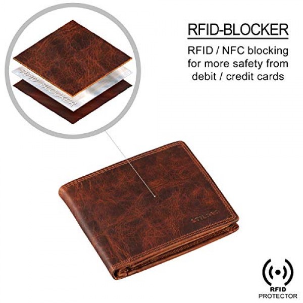 STILORD 'Derek' RFID 남성용 가죽 지갑, NFC 보호 장치 포함 빈티지 정품 가죽 선물 아이디어, 선물 상자