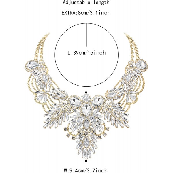 Ever Faith Chunky Statement 칼라 목걸이 여성용 소녀 라인 석 크리스탈 빈티지 꽃 잎 드롭 의상 보석 클리어 골드 톤