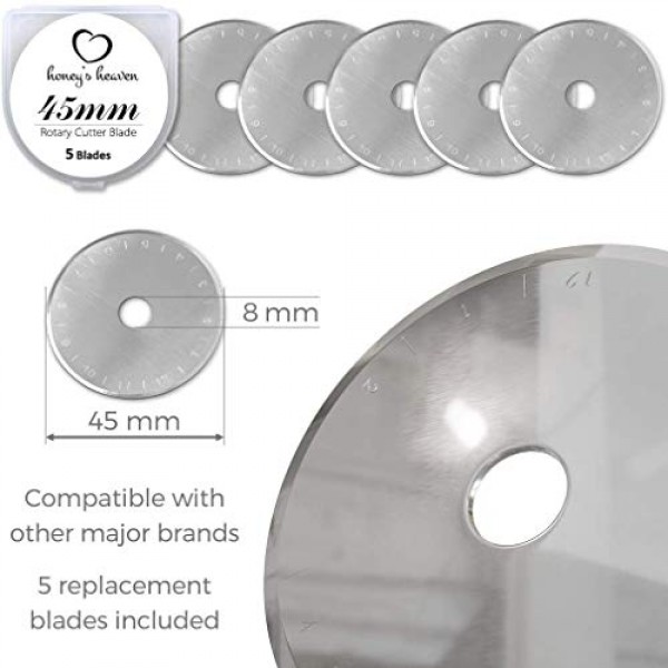로터리 커터 세트 핑크 - 퀼팅 키트 포함 45mm 패브릭 커터, 교체용 블레이드 5개, A3 커팅 매트, 아크릴 눈금자 및 공예 클립 - 공예, 바느질, 패치 작업, 크로셰 뜨개질 