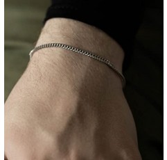 남성 및 여성을 위한 Materia SA-134 커브 체인 팔찌 925 스털링 실버 직경 2.8mm 다이아몬드 코팅 17-23cm
