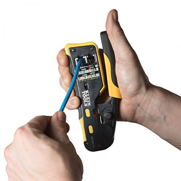 Klein Tools VDV226-110 래칫팅 모듈형 데이터 케이블 크림퍼/와이어 스트리퍼/RJ11/RJ12 표준용 와이어 커터, RJ45 패스스루 커넥터