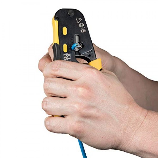 Klein Tools VDV226-110 래칫팅 모듈형 데이터 케이블 크림퍼/와이어 스트리퍼/RJ11/RJ12 표준용 와이어 커터, RJ45 패스스루 커넥터