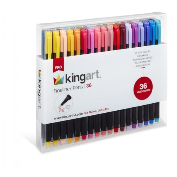 KINGART PRO Fineliners 파인 포인트 펜, 색상 번호가 있는 36피스 파인 팁 마커, 0.4mm 팁, 인체공학적 배럴, 화려한 모듬 색상, 색칠, 드로잉 및 디테일링을 위한 미술 용품