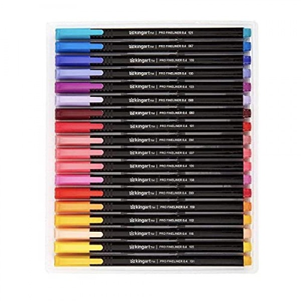 KINGART PRO Fineliners 파인 포인트 펜, 색상 번호가 있는 36피스 파인 팁 마커, 0.4mm 팁, 인체공학적 배럴, 화려한 모듬 색상, 색칠, 드로잉 및 디테일링을 위한 미술 용품