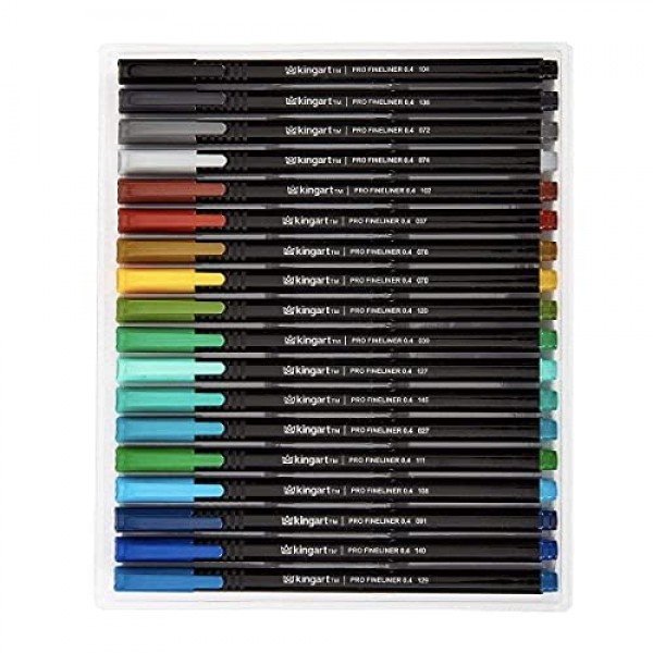 KINGART PRO Fineliners 파인 포인트 펜, 색상 번호가 있는 36피스 파인 팁 마커, 0.4mm 팁, 인체공학적 배럴, 화려한 모듬 색상, 색칠, 드로잉 및 디테일링을 위한 미술 용품