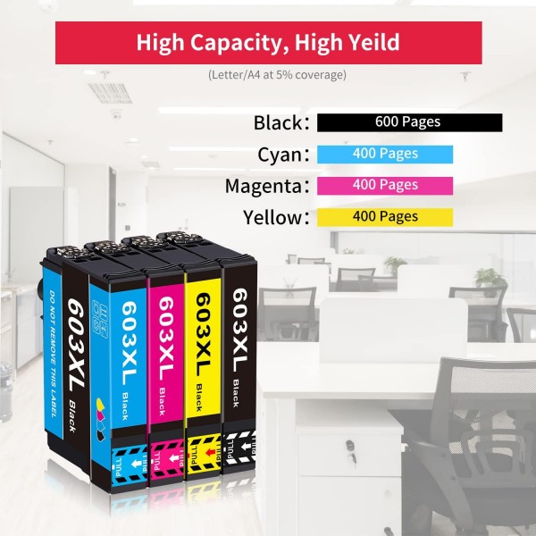 Epson Expression Home XP2100 XP2105 XP3100 XP3105 XP4100 XP4105 Workforce WF-2810DWF WF-2830DWF WF-2833과 호환되는 Epson 603XL 잉크 카트리지용 프린터 카트리지 3 검정 603 XL. 5DWF 3 블랙 EP603xl