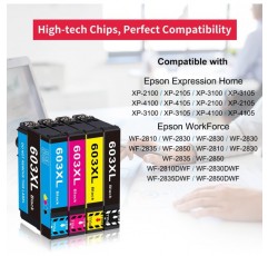 Epson Expression Home XP2100 XP2105 XP3100 XP3105 XP4100 XP4105 Workforce WF-2810DWF WF-2830DWF WF-2833과 호환되는 Epson 603XL 잉크 카트리지용 프린터 카트리지 3 검정 603 XL. 5DWF 3 블랙 EP603xl