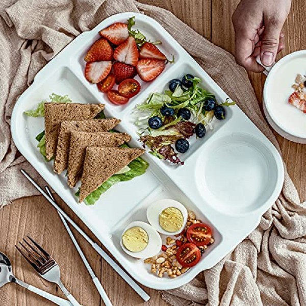 TOPZEA 4팩 분할 디너 트레이, 4칸 칸막이가 있는 세라믹 서빙 플래터 디너 플레이트 부분 조절을 위한 파티션 패스트 푸드 런치 트레이, 식초 소스 접시가 포함된 퐁듀 
