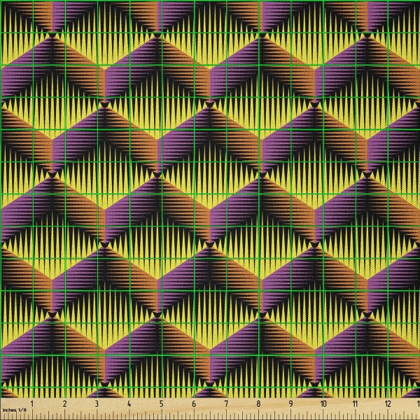 ABAKUHAUS Grid Fabric by the Meter, 3D Cubes Bright Colors, Microfiber Multi Purpose Decorative Fabric for Crafts, 3M (230x300cm), 핑크 옐로우 오렌지 블랙 3M (230x300cm) 핑크 옐로우 오렌지 블랙