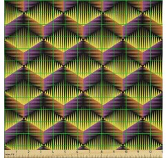 ABAKUHAUS Grid Fabric by the Meter, 3D Cubes Bright Colors, Microfiber Multi Purpose Decorative Fabric for Crafts, 3M (230x300cm), 핑크 옐로우 오렌지 블랙 3M (230x300cm) 핑크 옐로우 오렌지 블랙