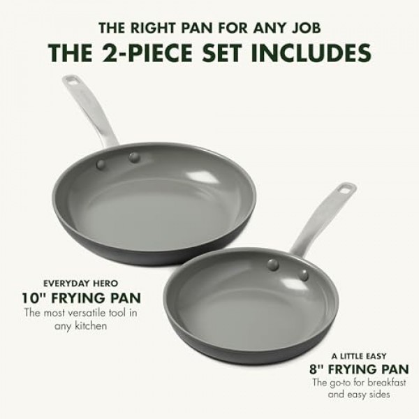 GreenPan Chatham 경질 양극산화 건강 세라믹 붙지 않는 8인치 및 10인치 프라이팬 프라이팬 세트, 오믈렛 및 계란 팬, PFAS 없음, 식기세척기 사용 가능, 오븐 사용 가능, 회