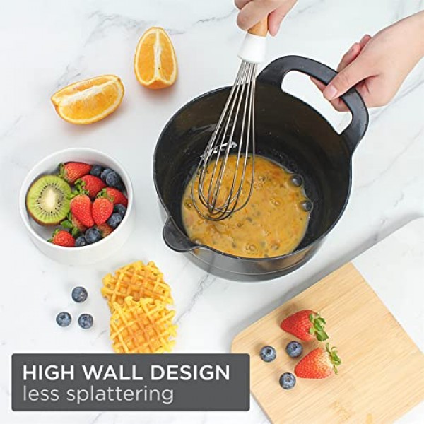 COOK WITH COLOR 믹싱볼 - 4피스 중첩 플라스틱 믹싱볼 세트(주둥이와 손잡이 포함)(얼룩진 검은색)