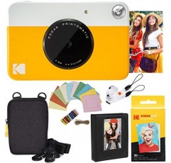 Kodak Printomatic 즉석 카메라 번들(노란색) 징크 페이퍼(20매) - 케이스 - 사진 앨범 - 걸이용 액자.