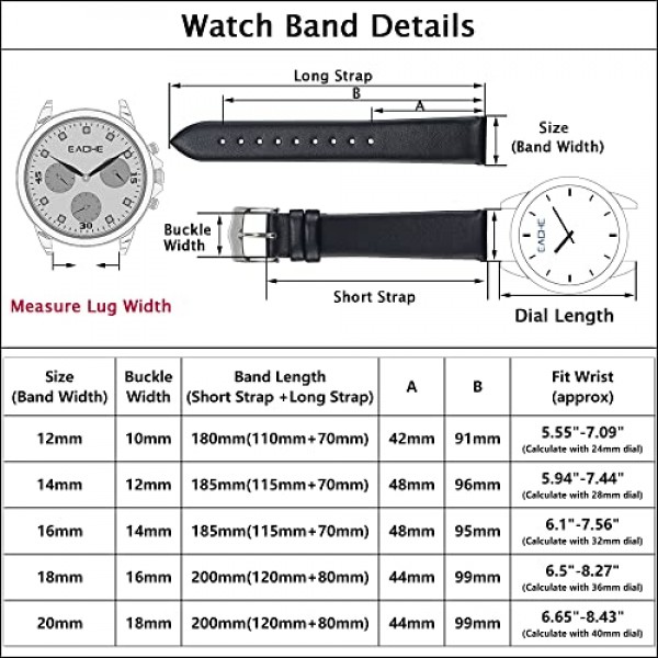 EACHE 퀵 릴리스 남성 및 여성 가죽 시계 밴드 여성용 얇은 가죽 시계 스트랩 12mm 14mm 16mm 18mm 20mm 더 많은 색상 선택…