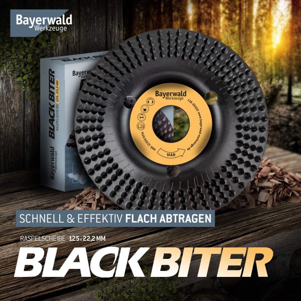 Bayerwald Black Biter - 거친 디스크 - Ø 125mm x 22.2mm | 목재 및 목재 재료의 빠르고 거친 샌딩 | 앵글 그라인더용