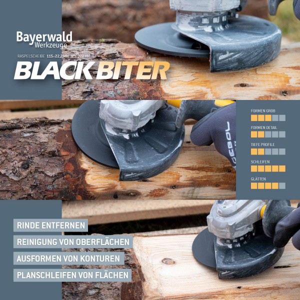 Bayerwald Black Biter - 거친 디스크 - Ø 125mm x 22.2mm | 목재 및 목재 재료의 빠르고 거친 샌딩 | 앵글 그라인더용
