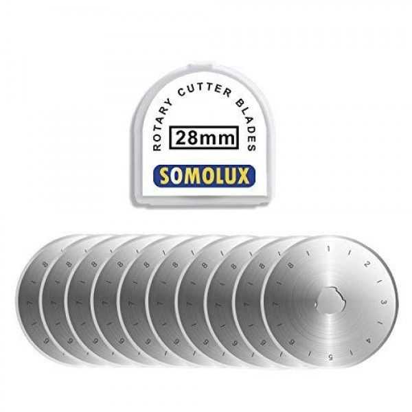 SOMOLUX 28mm 로터리 커터 블레이드 10 팩, OLFA,Fiskars 등에 적합 로터리 커터 교체, 퀼팅 스크랩북 봉제 예술 공예, 날카롭고 내구성이 뛰어남