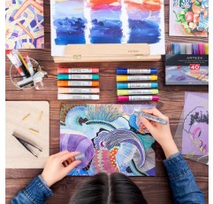 ARTEZA 아크릴 색연필 3팩 A504 Peacock Blue 1 Thin & 2 Thick (Chisel + Ballpoint Pen) 금속, 캔버스, 석재, 세라믹 표면, 유리, 목재 및 패브릭용 아크릴 색연필 A504 Blu Pavone