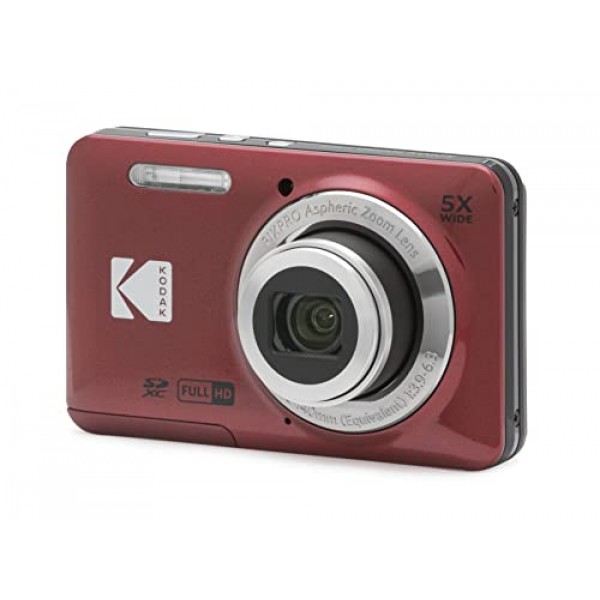 KODAK PIXPRO FZ55-RD 16MP 디지털 카메라 5배 광학 줌 28mm 광각 1080P 풀 HD 비디오 2.7인치 LCD 브이로그 카메라(빨간색) 포장은 다를 수 있음