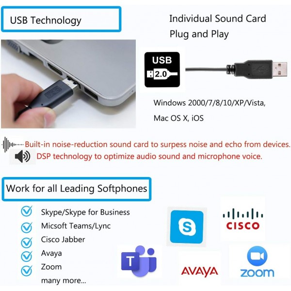 PC용 마이크가 장착된 Mairdi USB 헤드셋, 컴퓨터 노트북 사무실 콜 센터용 팀 헤드셋, 비즈니스 소프트폰용 노트북 헤드셋 Skype 채팅 전화 회의 웨비나 Dragon 음성 인식 스