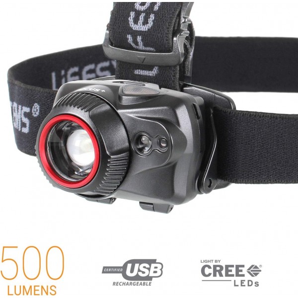 Lifesystems Intensity 500 Lumen Pro 헤드 토치, 충전식 또는 AAA 배터리, 캠핑, 낚시, 사이클링에 이상적