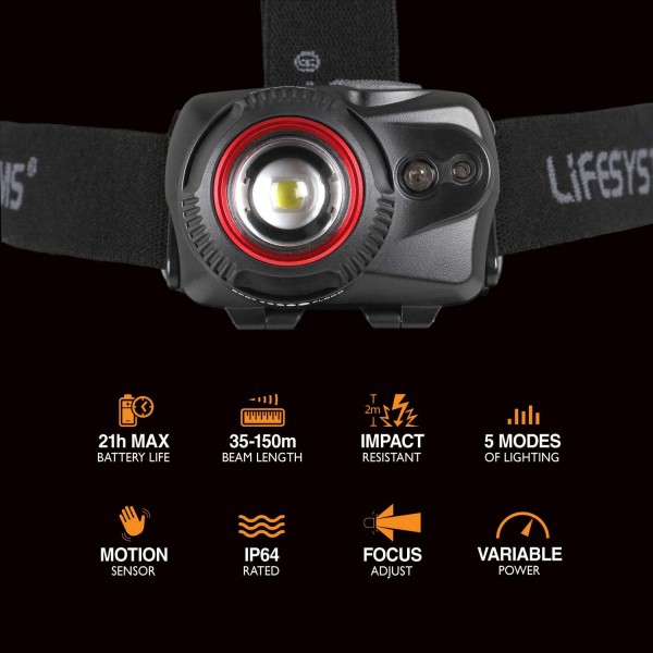 Lifesystems Intensity 500 Lumen Pro 헤드 토치, 충전식 또는 AAA 배터리, 캠핑, 낚시, 사이클링에 이상적