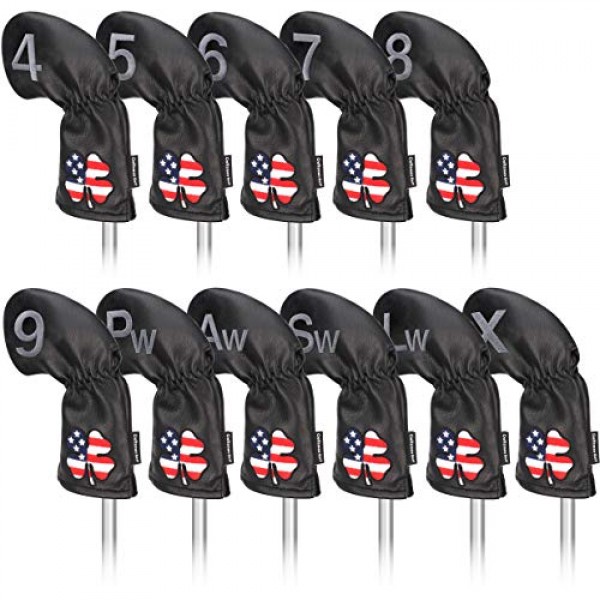 Craftsman 골프 11 개/대 미국 미국 국기 클로버 가죽 왼쪽 오른쪽 검정 흰색 녹색 진한 파란색 철 커버 헤드 커버 귀하의 이름으로 사용자 정의 버전으로도 사용 가능