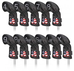Craftsman 골프 11 개/대 미국 미국 국기 클로버 가죽 왼쪽 오른쪽 검정 흰색 녹색 진한 파란색 철 커버 헤드 커버 귀하의 이름으로 사용자 정의 버전으로도 사용 가능