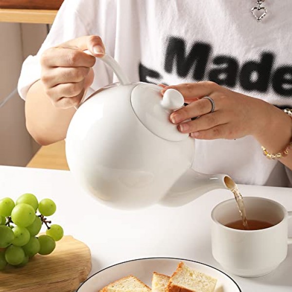 인퓨저와 뚜껑이 있는 Sweejar 도자기 찻주전자, 필터가 있는 차 도구 40 OZ 차/커피/우유/여성/사무실/가정/선물용(흰색)
