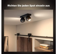 Philips Hue White Ambiance Buckram Spot 2플래그 블랙 2x250lm 조광 스위치 포함, 밝기 조절 가능, 모든 흰색 음영, 앱을 통해 제어 가능, Amazon Alexa(Echo, Echo Dot)와 호환, 1개(1팩)