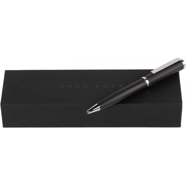 Hugo Boss Stylo bille Formation 헤링본 크롬 볼펜 블랙 브래스, 길이: 14 cm, HSI1064B