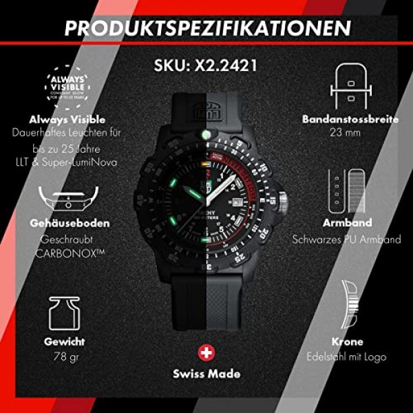 Luminox G 컬렉션 Never Get Lost 남성용 시계 45mm - 날짜 표시가 있는 블랙 다이빙 시계, 100m 방수