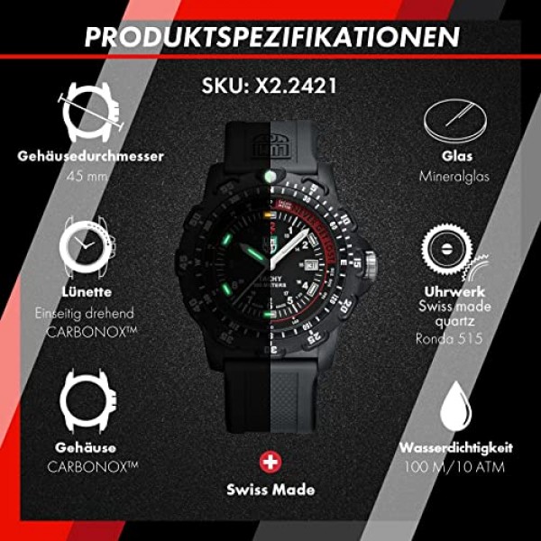 Luminox G 컬렉션 Never Get Lost 남성용 시계 45mm - 날짜 표시가 있는 블랙 다이빙 시계, 100m 방수