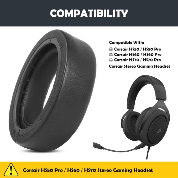 Corsair HS50/Pro HS60/Pro HS70/Pro 스테레오 게임용 헤드셋과 호환되는 메모리 폼 교체용 이어 패드가 있는 HTINDUSTRY 단백질 가죽 헤드폰 이어패드