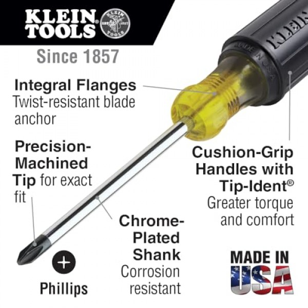 Klein Tools 85146 자기 팁용 자화 장치/감자 장치가 있는 드라이버 세트 3 슬롯, 3 필립스, 미끄럼 방지 쿠션 그립, 6피스