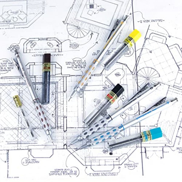 Pentel Arts GraphGear 1000 프리미엄 선물 세트(리필 심 및 지우개 포함)(PG1000BXSET), 검정색, 0.3mm, 0.5mm, 0.7mm, 0.9mm