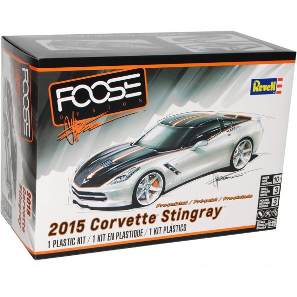 Revell Chevrolet Chevy Corvette C7 Stingray Coupe Silver Black From 2013 85-4397 키트 1/25 1/24 사용자 정의 번호판이없는 모노그램 모델 자동차