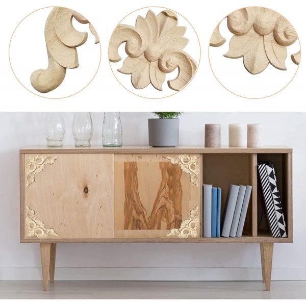 8 조각 나무 조각 코너 Onlay Applique, 장식 벽 장식품 나무 Applique, 긴 나무 조각 Applique 장식, 문, 옷장, 벽, 가정 장식