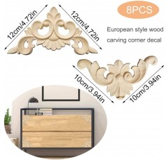 8 조각 나무 조각 코너 Onlay Applique, 장식 벽 장식품 나무 Applique, 긴 나무 조각 Applique 장식, 문, 옷장, 벽, 가정 장식