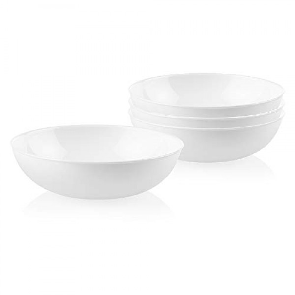 Corelle, 유리 28온스 레드 밴드 그릇 6팩 및 4개 식사 그릇 세트, 4인용 서비스, 내구성이 뛰어나고 친환경적인 9-1/4인치 그릇, 컴팩트 스택 그릇 세트, 전자레인지 및 식