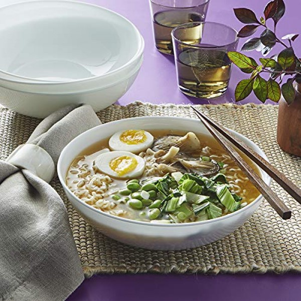 Corelle, 유리 28온스 레드 밴드 그릇 6팩 및 4개 식사 그릇 세트, 4인용 서비스, 내구성이 뛰어나고 친환경적인 9-1/4인치 그릇, 컴팩트 스택 그릇 세트, 전자레인지 및 식