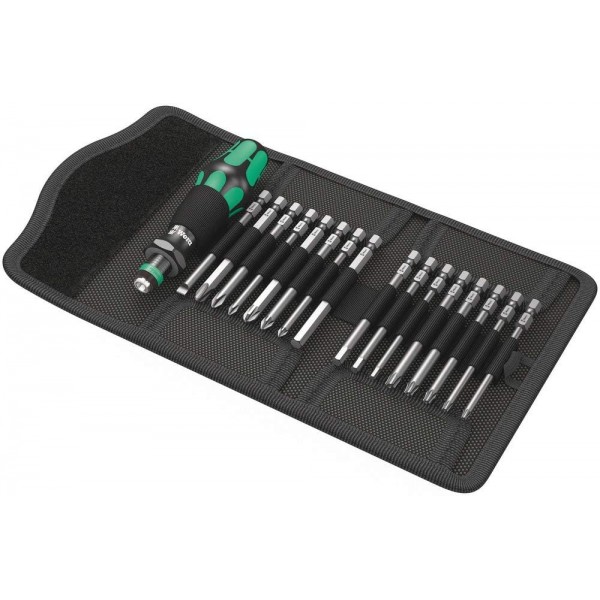 Wera Kraftform Kompakt 60 비트 홀딩 스크루드라이버 및 비트 세트, PH/PZ/SL/TXBO/HEX, 17pc, 05059295001 및 416 R T-핸들 비트 홀딩 스크루드라이버 Rapidaptor, 1/4