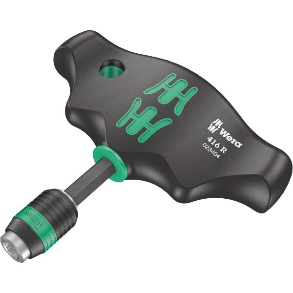 Wera Kraftform Kompakt 60 비트 홀딩 스크루드라이버 및 비트 세트, PH/PZ/SL/TXBO/HEX, 17pc, 05059295001 및 416 R T-핸들 비트 홀딩 스크루드라이버 Rapidaptor, 1/4