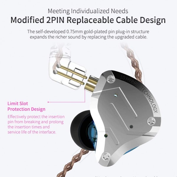 KINBOOFI KZ ZS10 Pro 인이어 모니터 이어폰 헤드폰, 4BA 및 1DD 드라이버가 있는 HiFi KZ 헤드폰, 분리형 0.75mm 2Pin 6N OFC 케이블이 있는 KZ 업그레이드 ZS10 Pro(마이크 없음, 파란색